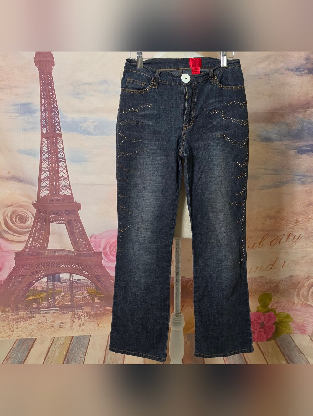 Christina Dark Denim Jeans with Red Label